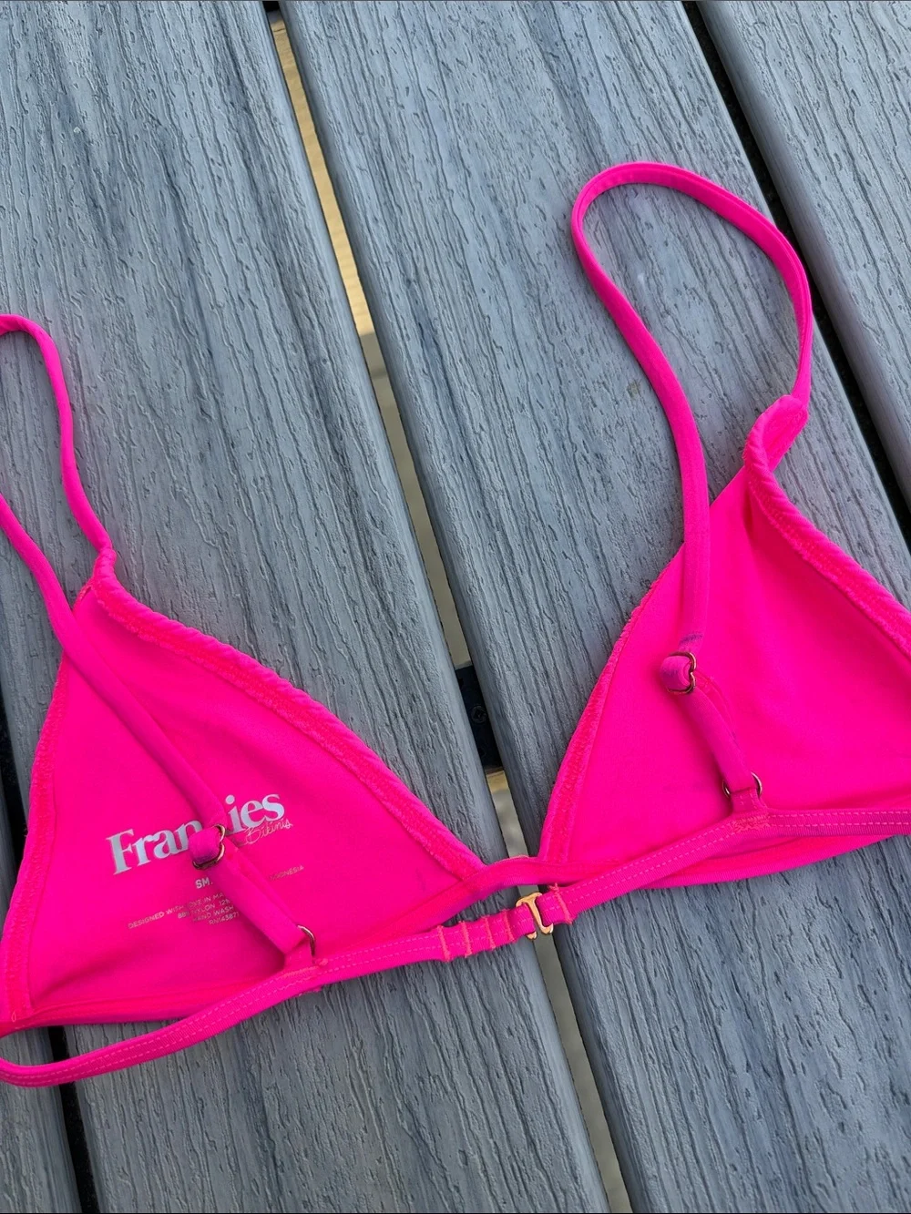Frankie’s Bikinis Hot Pink Ribbed Triangle Bikini Top Small